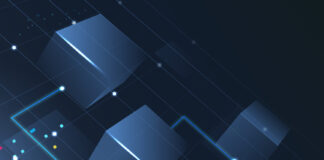 A collection of abstract blue cubes set against a dark backdrop, emphasizing depth and geometric design.